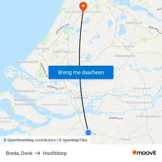 Breda, Donk to Hoofddorp map
