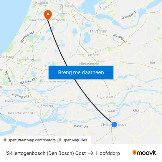 'S-Hertogenbosch (Den Bosch) Oost to Hoofddorp map
