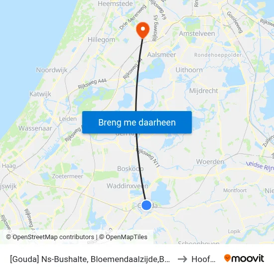 [Gouda] Ns-Bushalte, Bloemendaalzijde,Burgerm Jamessingel to Hoofddorp map