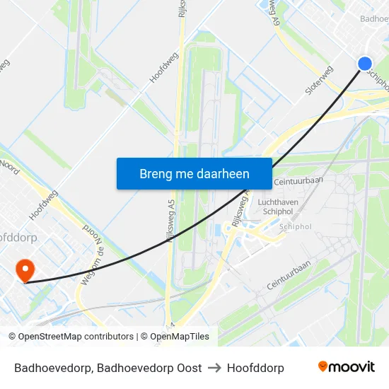 Badhoevedorp, Badhoevedorp Oost to Hoofddorp map
