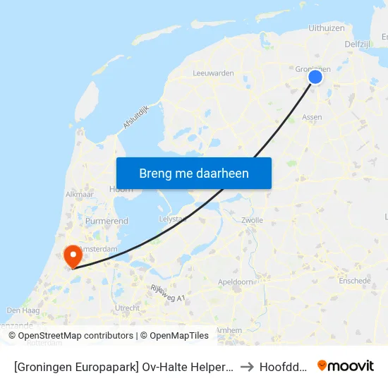 [Groningen Europapark] Ov-Halte Helperzoom to Hoofddorp map