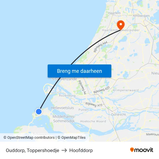 Ouddorp, Toppershoedje to Hoofddorp map