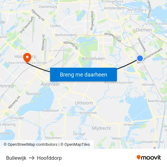 Bullewijk to Hoofddorp map