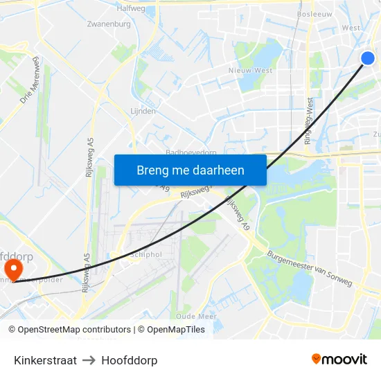 Kinkerstraat to Hoofddorp map