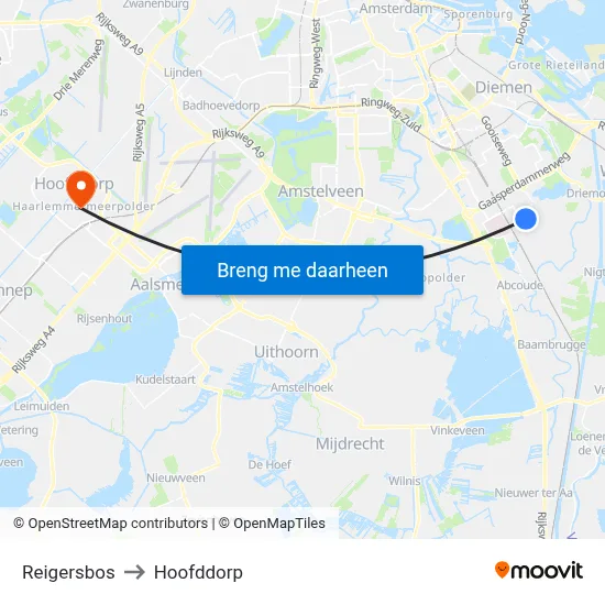 Reigersbos to Hoofddorp map