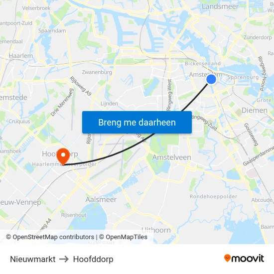 Nieuwmarkt to Hoofddorp map