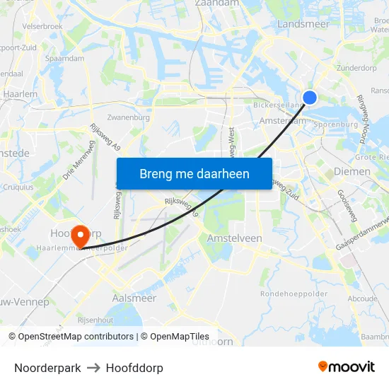 Noorderpark to Hoofddorp map