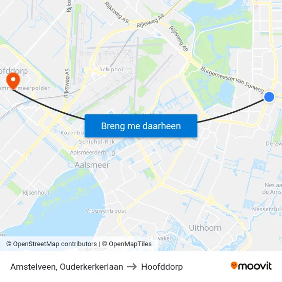 Amstelveen, Ouderkerkerlaan to Hoofddorp map