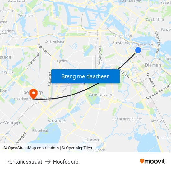 Pontanusstraat to Hoofddorp map