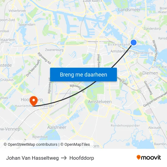 Johan Van Hasseltweg to Hoofddorp map