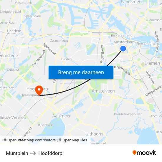 Muntplein to Hoofddorp map