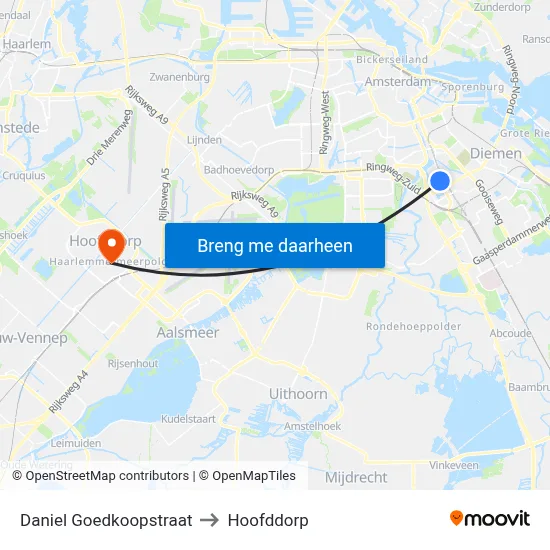 Daniel Goedkoopstraat to Hoofddorp map