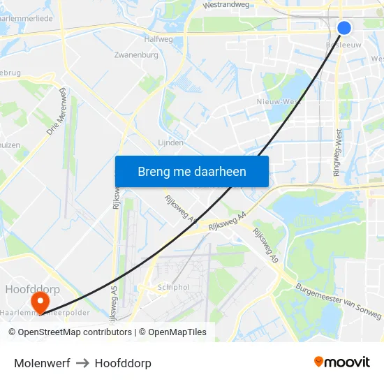 Molenwerf to Hoofddorp map