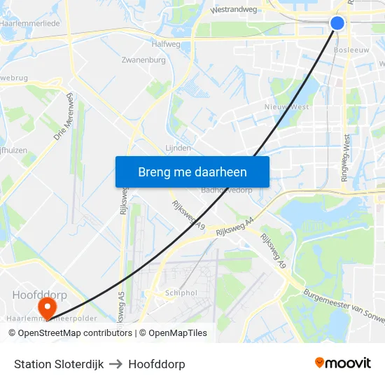 Station Sloterdijk to Hoofddorp map