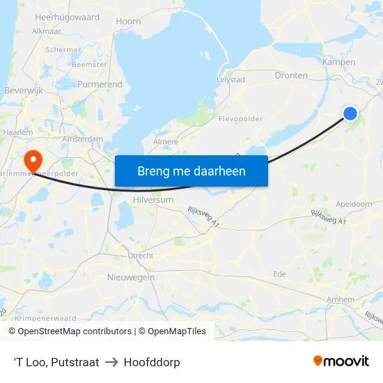 'T Loo, Putstraat to Hoofddorp map
