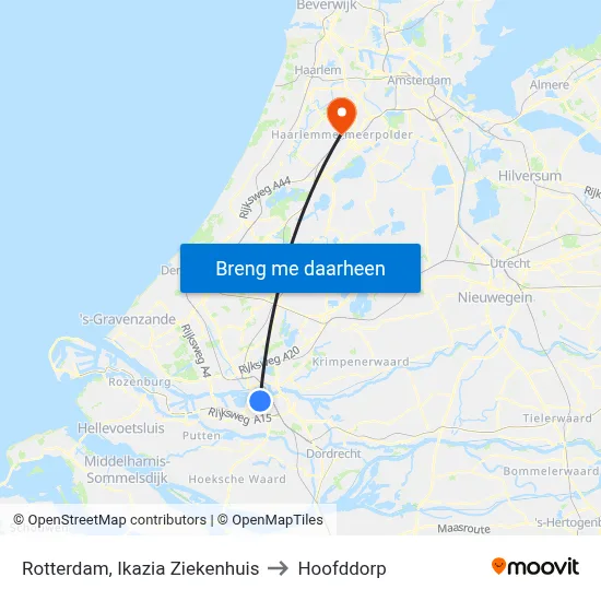 Rotterdam, Ikazia Ziekenhuis to Hoofddorp map