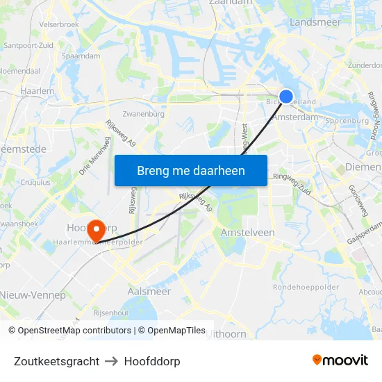 Zoutkeetsgracht to Hoofddorp map