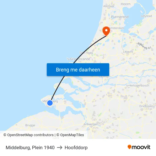 Middelburg, Plein 1940 to Hoofddorp map