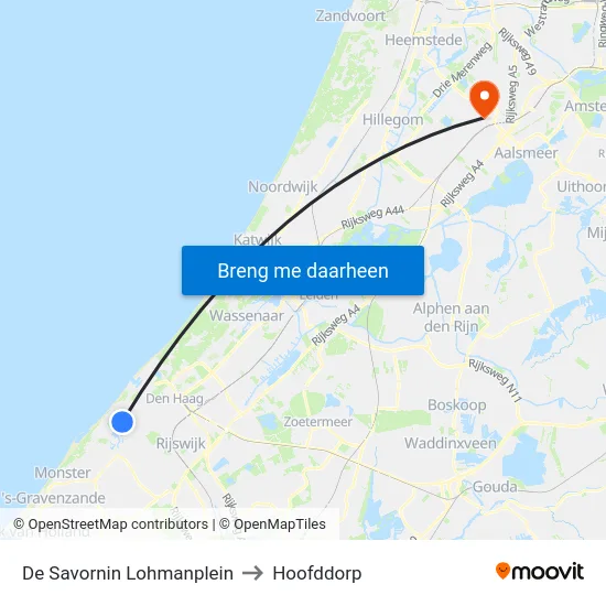De Savornin Lohmanplein to Hoofddorp map