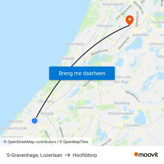 'S-Gravenhage, Lozerlaan to Hoofddorp map