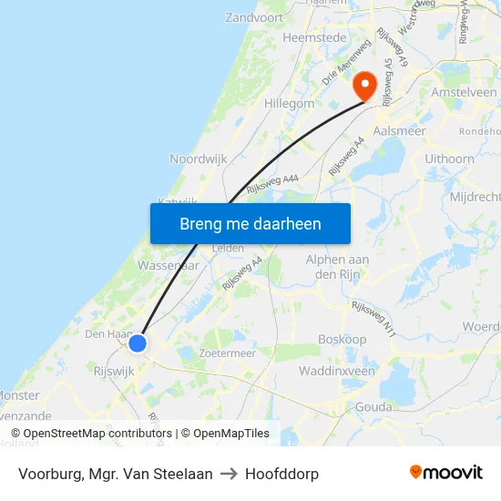 Voorburg, Mgr. Van Steelaan to Hoofddorp map