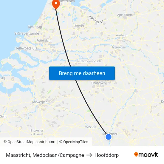 Maastricht, Medoclaan/Campagne to Hoofddorp map
