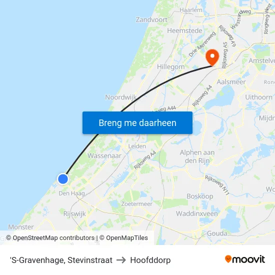 'S-Gravenhage, Stevinstraat to Hoofddorp map