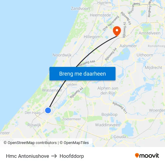 Hmc Antoniushove to Hoofddorp map