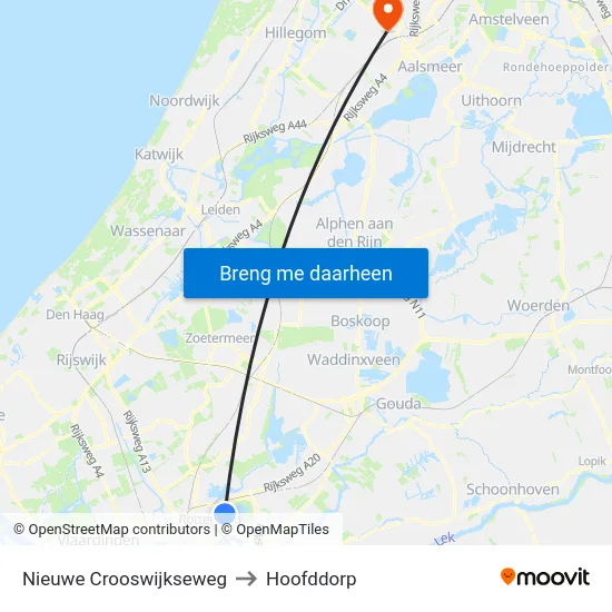 Nieuwe Crooswijkseweg to Hoofddorp map