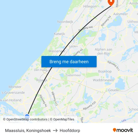 Maassluis, Koningshoek to Hoofddorp map