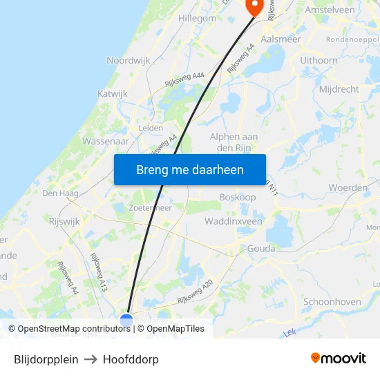 Blijdorpplein to Hoofddorp map