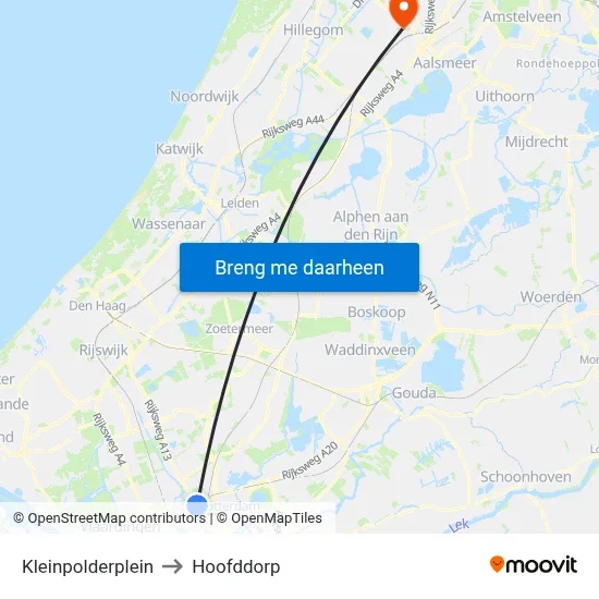 Kleinpolderplein to Hoofddorp map