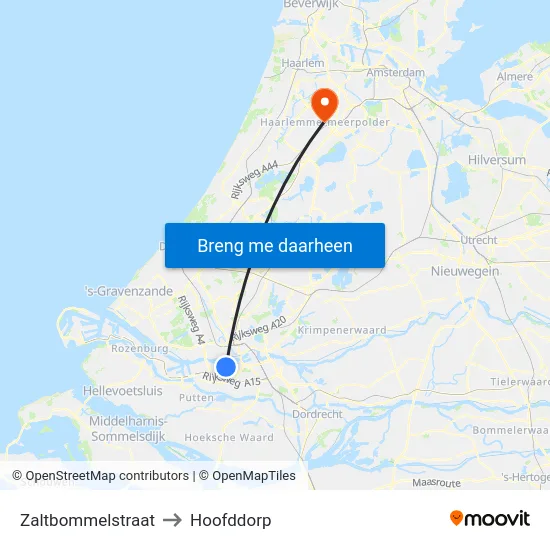 Zaltbommelstraat to Hoofddorp map