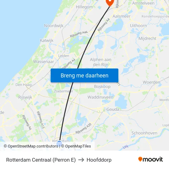 Rotterdam Centraal (Perron E) to Hoofddorp map