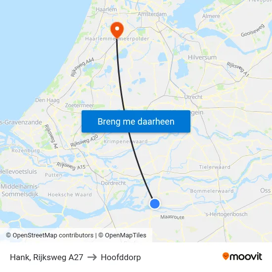 Hank, Rijksweg A27 to Hoofddorp map