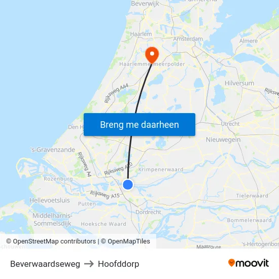 Beverwaardseweg to Hoofddorp map