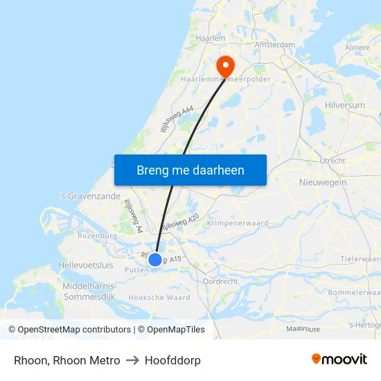 Rhoon, Rhoon Metro to Hoofddorp map