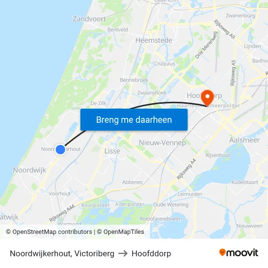 Noordwijkerhout, Victoriberg to Hoofddorp map