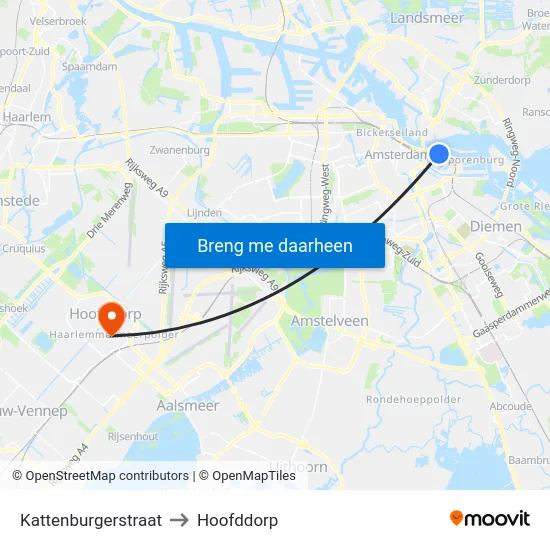 Kattenburgerstraat to Hoofddorp map