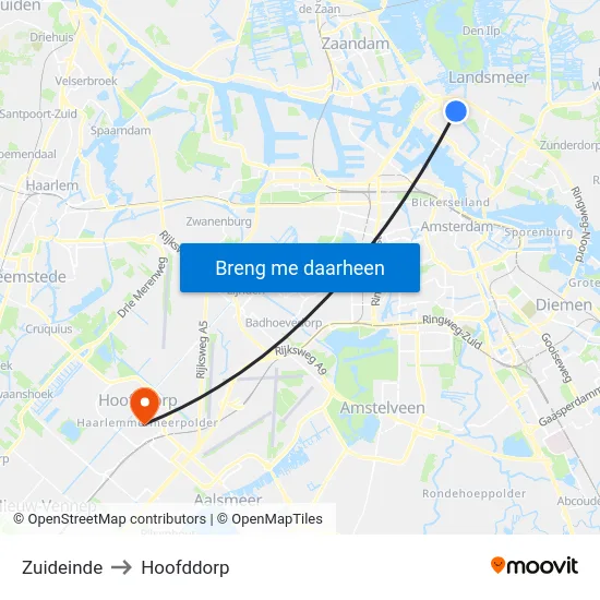 Zuideinde to Hoofddorp map