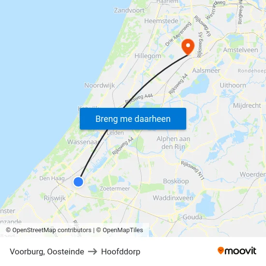 Voorburg, Oosteinde to Hoofddorp map