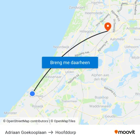 Adriaan Goekooplaan to Hoofddorp map