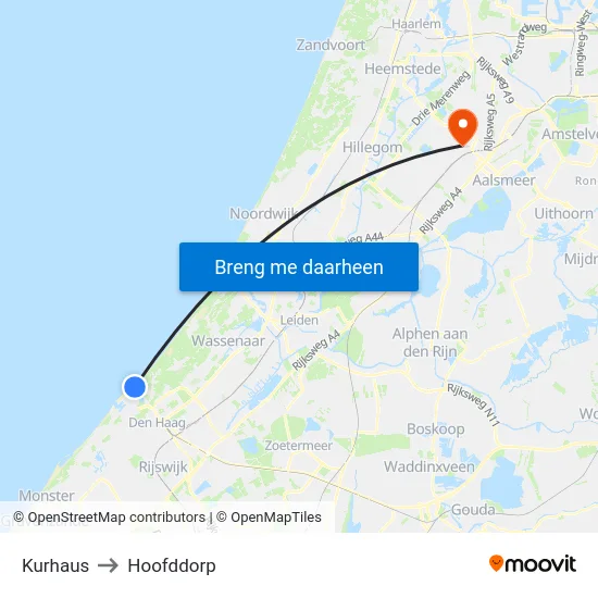 Kurhaus to Hoofddorp map