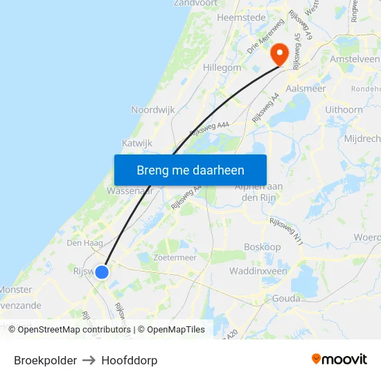 Broekpolder to Hoofddorp map
