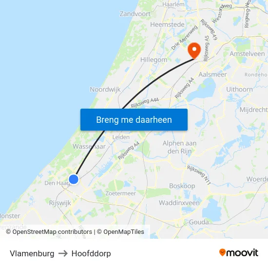 Vlamenburg to Hoofddorp map