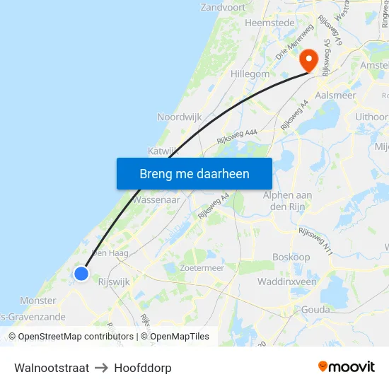 Walnootstraat to Hoofddorp map
