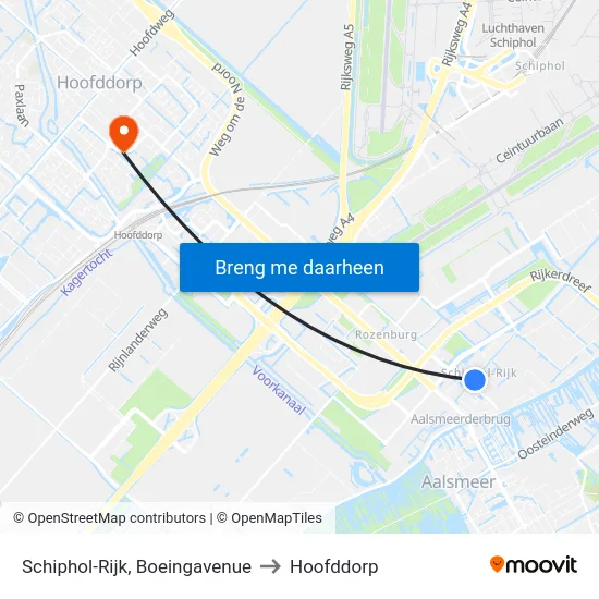 Schiphol-Rijk, Boeingavenue to Hoofddorp map