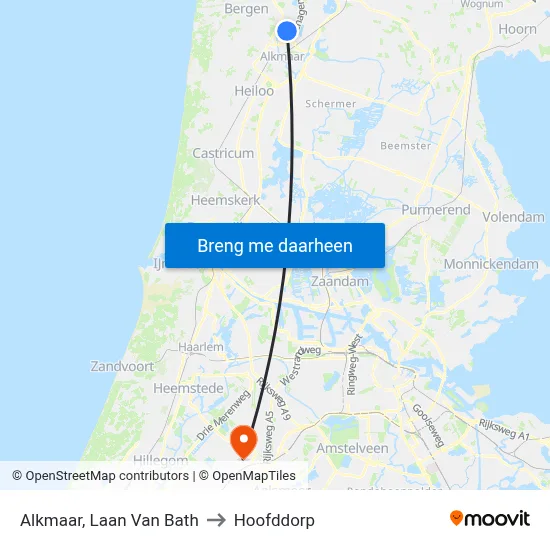 Alkmaar, Laan Van Bath to Hoofddorp map