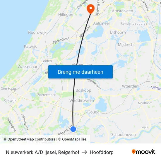 Nieuwerkerk A/D Ijssel, Reigerhof to Hoofddorp map