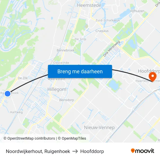 Noordwijkerhout, Ruigenhoek to Hoofddorp map
